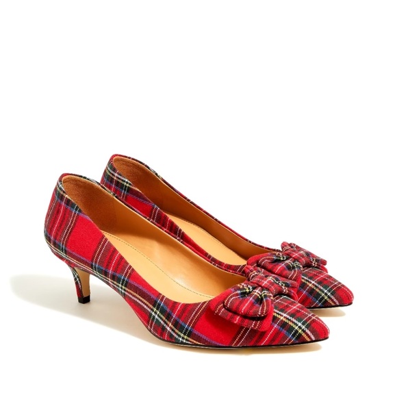 J. Crew Shoes - J. Crew Esme Red Tartan Plaid Bow Pointed Kitten Heels Pump 7.5
